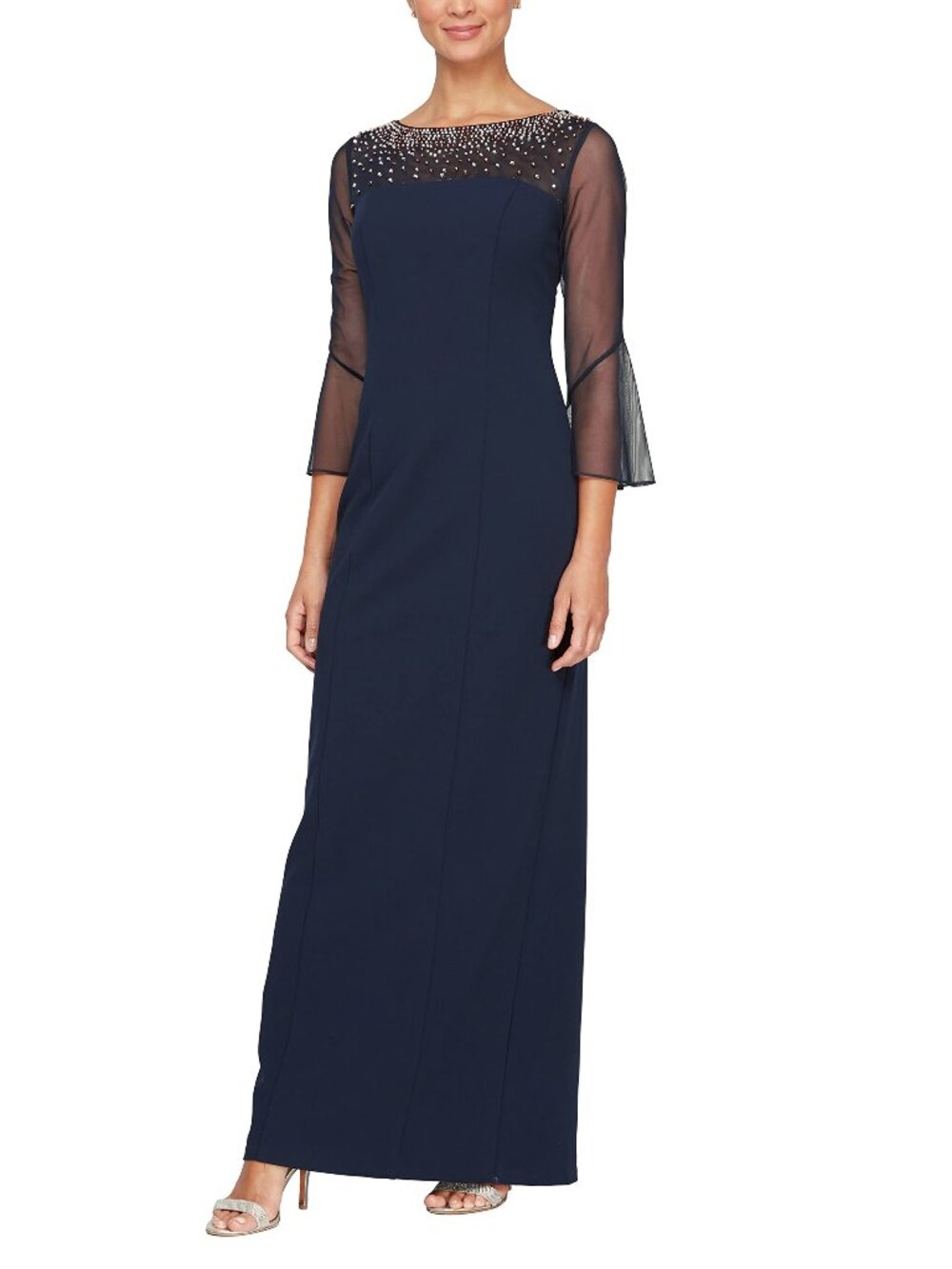 NWT Alex Evenings Women's Long Shift Dress with Illusion Neckline Size 8